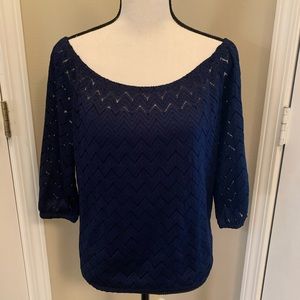 Navy blue sheer chevron pattern blouse